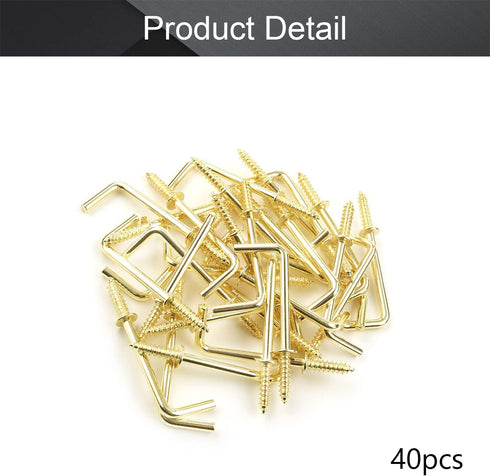 MroMax 1-1/4" Gold Screw in Hooks, 30Pcs L Shape Carbon Steel Right Angle Hooks