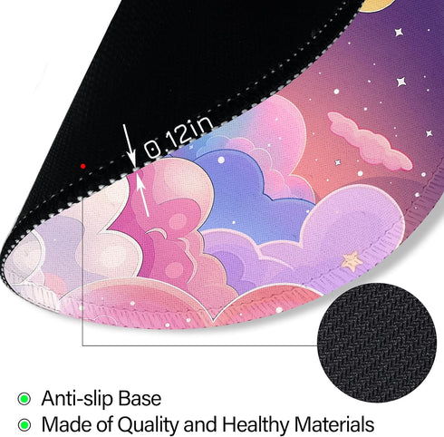 lebrocoli Kawaii Moon Cloud Star Sky Night Mouse Pad, Small Round Mouse Pads for Desk, Mini Travel Mousepad
