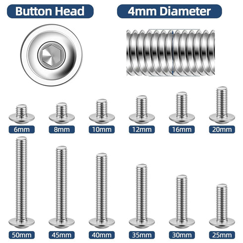 MewuDecor M4-0.7 x 8mm Flanged Button Head Socket Cap Screws, Stainless Steel 18-8, 50 PCS
