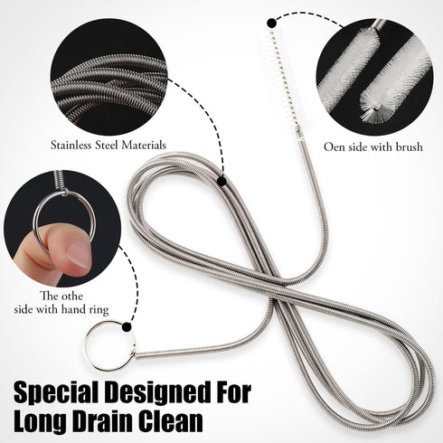 Long Drain Brush, Flexible Pipe Cleaning Brush for Cleaning Feeding Tube, Siphon Hose, Refrigerator Drain