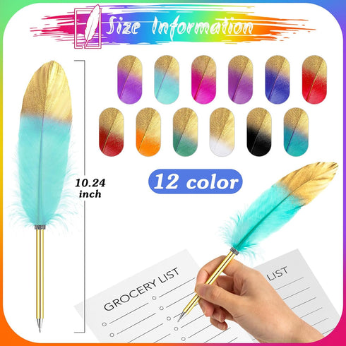 ZAUGONTW 12Pcs Feather Ballpoint Pen, Vintage Feather Pen, Signing Pen for Guest Signature School Office Wedding Bridal Party Supplies by ZAUGONTW