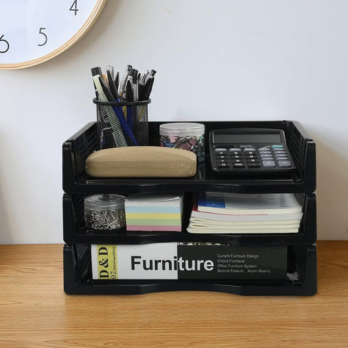 Wekioger Stackable Plastic Paper Organizer Tray, 6 Packs File Document Basket for Desk Organization