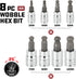 8 Set, 3-10mm, 25 S2 642403 Powerbuilt Piece Metric Wobble Ball Hex Bit Sizes Wobble design works at angles up