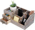 Liry Products Rustic Torched Wooden Desktop Organizer, Dark Brown Tabletop Storage Cabinet with 2 Tier Drawers