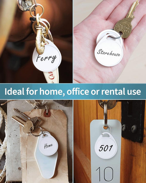 Uniclife 1.5 Inch Tough Plastic Key Tags, 50 Pack with Blank Paper Label Stickers and Split Rings