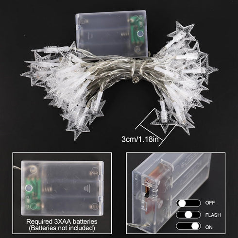Operated,10ft 20 Star String Lights Battery LED Star Fairy String Lights, Battery Powered Christmas Lights for Indoor