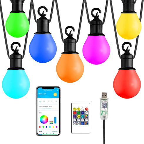 VOLIVO Bluetooth Outdoor Christmas Lights, 31.2ft Smart App Control, ICRGB Color Changing String Lights, 25 Dimmable