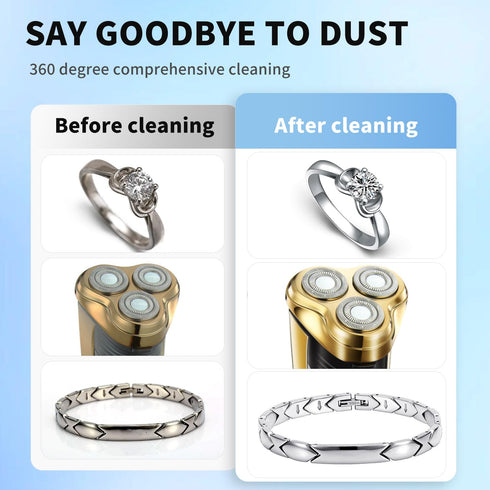 Ultrasonic Jewelry Cleaner, 48KHz Professional Chargeable Ultrasonic Cleaner with Digital Timer for Eyeglasses, Watch,