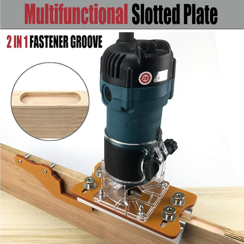 Trimming Machine Slotted Bracket, 2 in 1 Invisible Fastener Slotting Bracket for Woodworking, Aluminum Alloy Wood Router Slotting Locator, Woodworking Router Base for 65mm Router