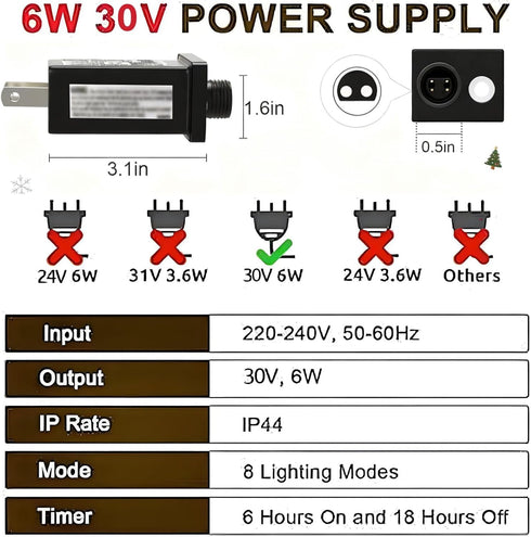 yowin 30V 6W 2 120VAC 60hz 6h 8 2 Bulb Class Power Supply LED Controller, Outdoor Fairy Lights Adapter with Timer