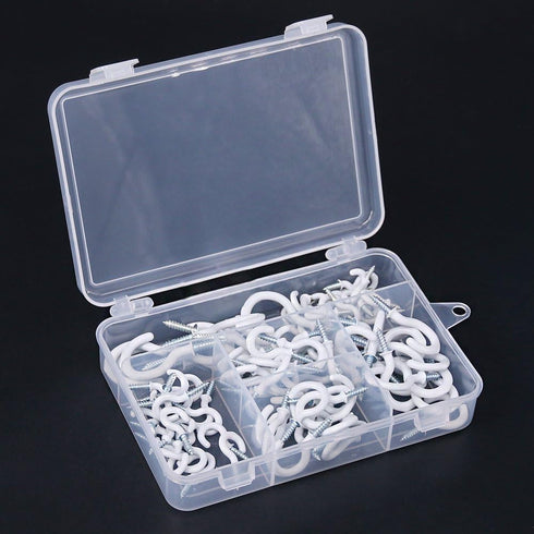 Glarks 100-Pieces White Vinyl Coated Cup Hooks – Screw-in Ceiling Hooks Assortment Kit for Home and Office