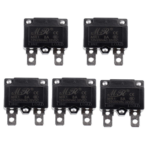 5Pcs 8Amp AUTO Reset Thermal Circuit Breaker 125/250V AC 32V DC Overload Protector Switch Relay Fuse
