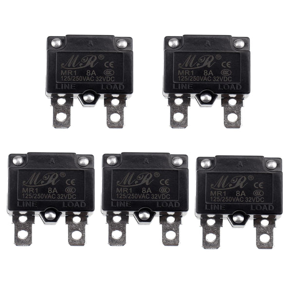 5Pcs 8Amp AUTO Reset Thermal Circuit Breaker 125/250V AC 32V DC Overload Protector Switch Relay Fuse