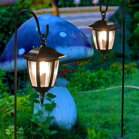 2 Pack 2 38 Inch Dynaming Solar Hanging Lights Outdoor, Solar Powered Garden Decorative Lanterns with x Shepherd Hooks
