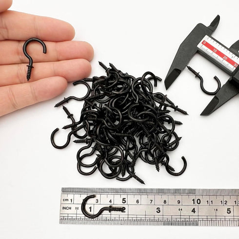 Black Ceiling Screw Hooks, 7/8 Inch Screw-in Light Hanging Cup Hooks, 36 Pack
