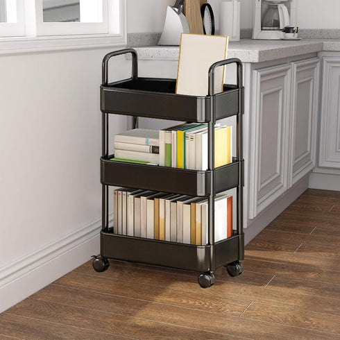 Generic Cart,3/4 Rolling Carts with Wheels | Rolling Book Tier Utility Rolling Carts with Wheels, Storage Trolley