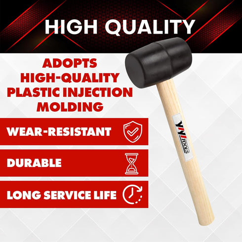 YY-2-005 Rubber Mallet Hammer with Wood Handle – 8-oz, Black