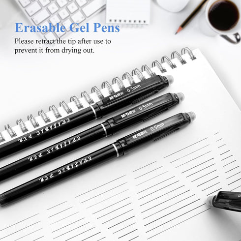M&G Erasable Gel Pens, 12 Pcs Erasable Pens Fine Point 0.5mm, Black Erasable Gel Ink Pens with Comfort Grip and Cap, Make Mistakes Disappear for Drawing Writing Planner and Crossword Puzzles by M&G