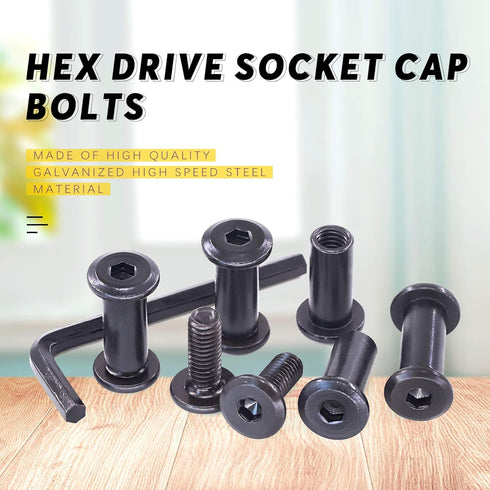 Swpeet 25Pcs M6x16mm Carbon Steel Black Hex Drive Socket Cap Bolts with Barrel Nuts Assortment Kit and Allen Wrench