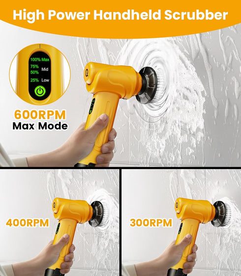 5000mAh Q4, 5 qimedo Battery Electric Spin Scrubber Handheld Scrubber for Cleaning with Display, Power Dish Scrubber