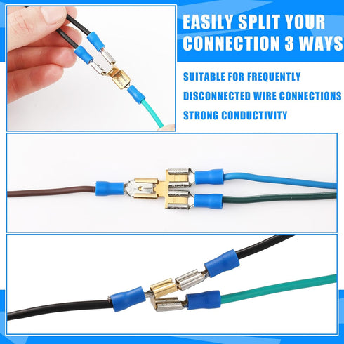 36 Pieces Electrical Spade Connectors, 12 Pcs Piggyback, 1/4" 2 Male and 1 Female Tabs
