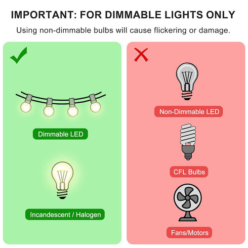 Dimmer 350W Dimmer IP65 Dimmer 100FT Outdoor for String Lights Plug-in with Remote Control & Timer, Waterproof LED