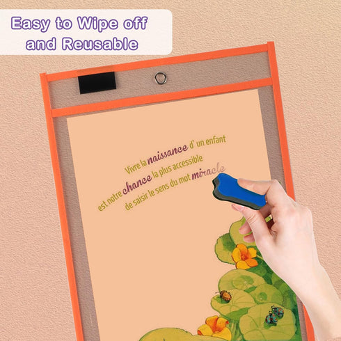6 (10" 13"), Ufmarine Job Ticket Holders, Pcs Dry Erase Pockets Colorful * Reusable Plastic Sleeves