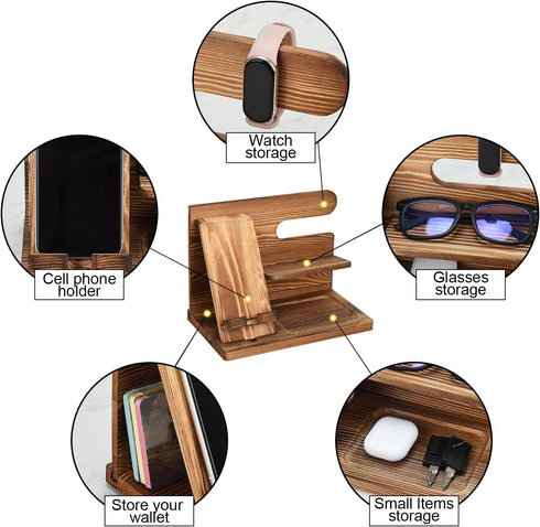 XHKDSYMC Wood Phone Docking Station,Bedside Table Organizer,Nightstand Organizer,Charging Station Organizer,Birthday