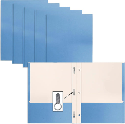 Better Office Products Light Blue Paper 2 Pocket Folders with Prongs, 50 Pack, Letter Size, Matte Texture