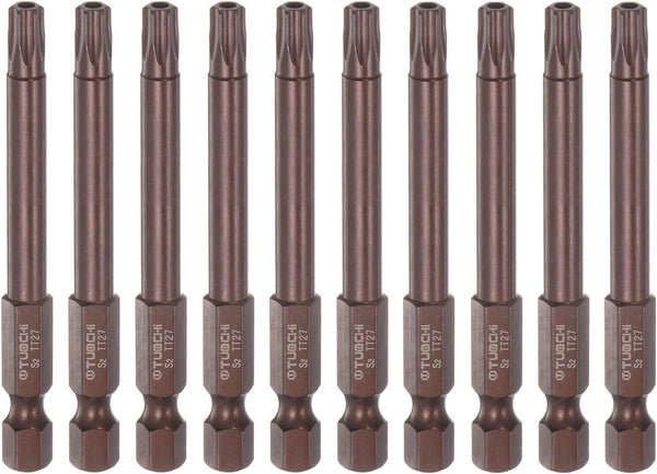 10pcs T27 Torx Bit, 1/4" Hex Shank Magnetic Security Star Screwdriver Power Tool, 3" Length