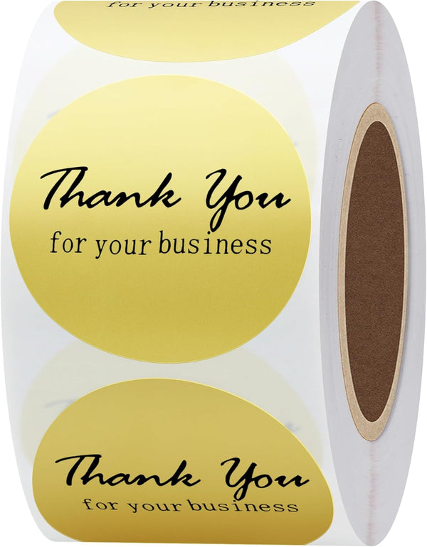 Hybsk Thank You for Your Business Stickers, Gold Foil 1.5" Round, 500 Labels Per Roll