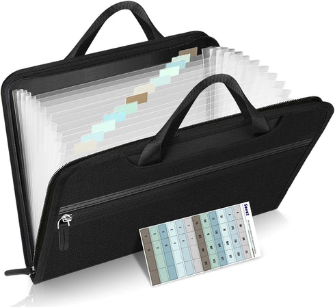 Sooez Heavy Duty Accordion File Organizer with Hidden Handle, 12 Pockets Portable Expanding File Folders for Home &