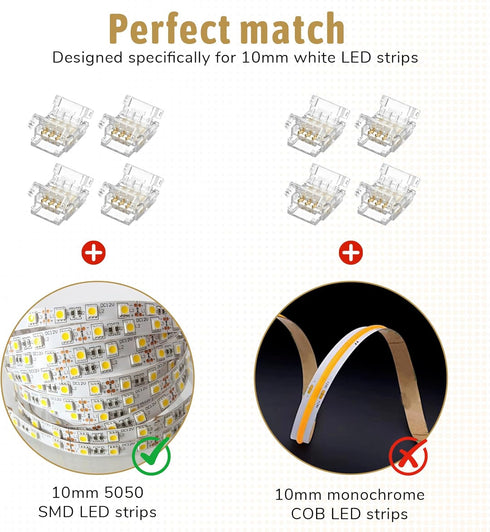 Psiriol 10 4Pin 10mm, 4 5050 Pcs RGB LED Connectors Unwired Gapless LED Tape Light Connector, Strip to Strip RGB