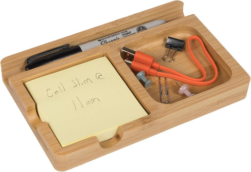 S&A WOODCRAFT Office Desk Organizer with Sticky Note Holder, Pen Slot & Phone Stand, Includes 100 Pages & 4 Anti-Skid