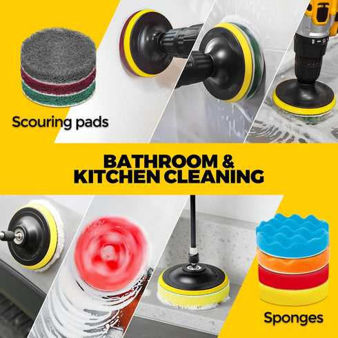 22Pack Set, Holikme Drill Brush Attachments Scrub Pads & Sponge, Buffing Pads, Power Scrubber Brush, Car Polishing Pad