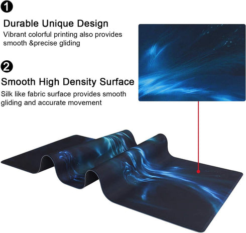 Extra Large Extended Gaming Desk Mat Non-Slip Rubber Pads Stitched Edges XXL Mouse Pad 35.4 x 15.7 inch - Blue Dragon