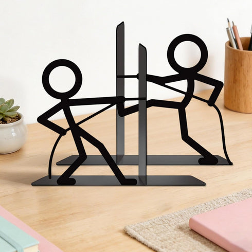 Generic 1 Book Ends for Desk - Pair Metal Black Bookshelf Dividers - Book Holder Ends - for Home School Office