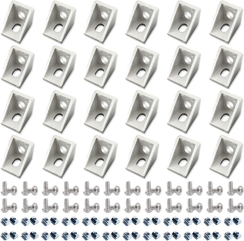 24 Sets 2020 Aluminum Extrusion Profile Connector, 24pcs Corner Brackets with 48pcs T-Nuts and Screws for Slot 6mm