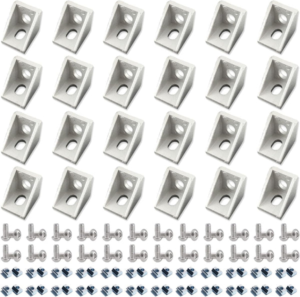 24 Sets 2020 Aluminum Extrusion Profile Connector, 24pcs Corner Brackets with 48pcs T-Nuts and Screws for Slot 6mm