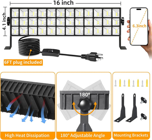 100W 14000LM 6000K 6FT IP66 YQNLIFA LED Shop Lights, Plug in Garage Light with Power Cord, Waterproof Work Light