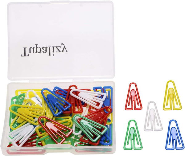 Tupalizy Small Creative Plastic Triangle Paper Clips Holder, Assorted Colored Memo Clips, 50PCS