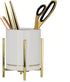 Gold Pen Holder for Desk, Aesthetic Ceramic Pencil Cup with Metal Legs, Makeup Cup for Brushes