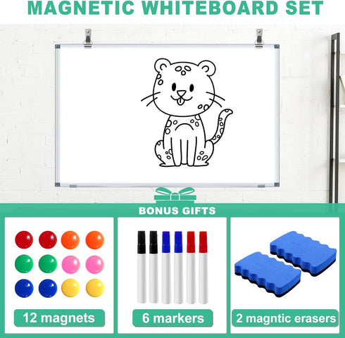 H-Qprobd 36"x24" Magnetic Whiteboard, Large Dry Erase Board with Aluminum Frame, Includes 6 Markers, 2 Erasers & 12