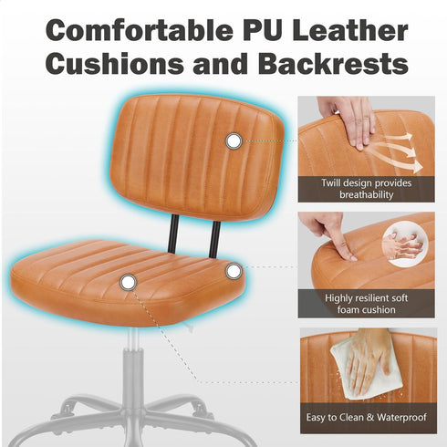 Armless 360 DUMOS Home Office Executive Chair - Small Desk Chair with Low Back Lumbar Support, Height Adjustable PU