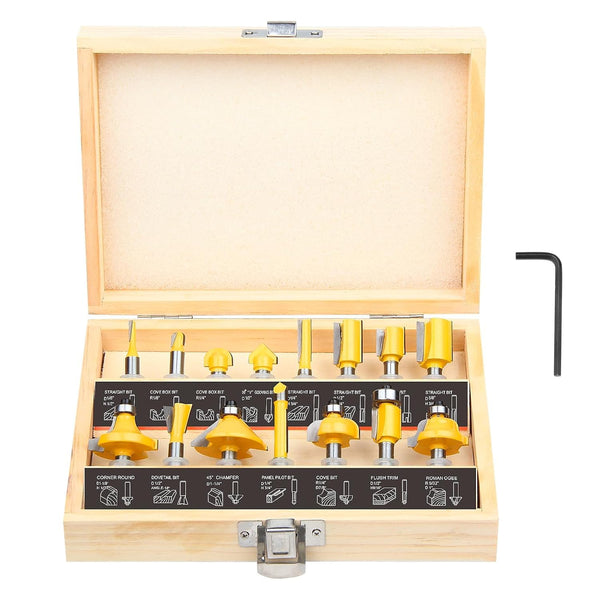 BoooRen Tool Boren 15Pieces Router Bits Set 1/4 Inch Shank Woodwork Toolsfor Doors for