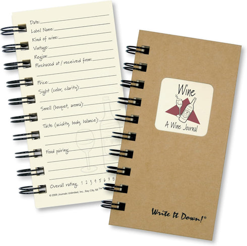 Write it Down series by Journals Unlimited, Mini-Size 3”x5”, Guided Wine Journal, Kraft Hard Cover, Made in USA