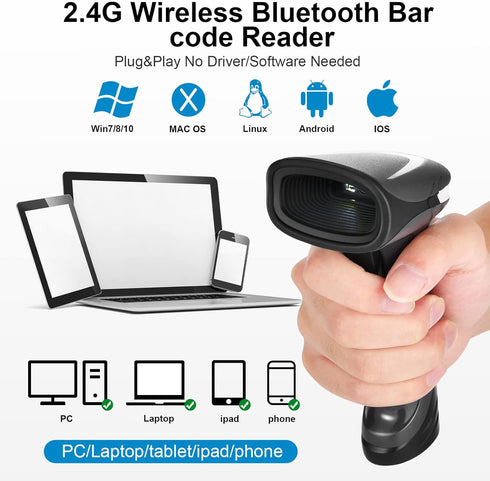 Bluetooth QR Barcode Scanner, PDF417 Rechargeable Code Scanner Wireless, Data Matrix 2D Barcode Rearder Cordless Connect Smart Phone, Tablet, PC, CCD Code Reader Work with Windows, Mac,Android