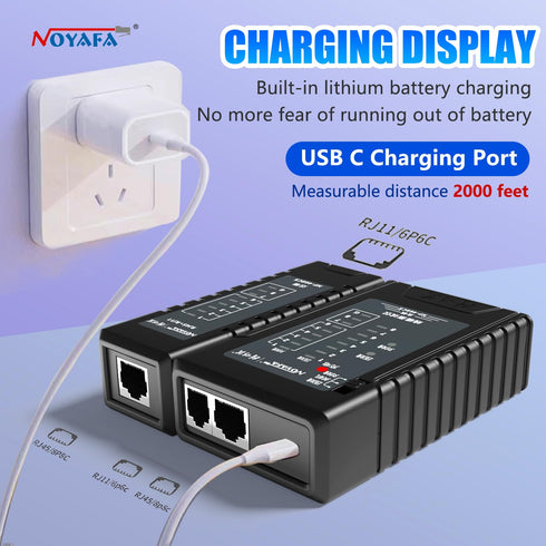 NOYAFA NF-468CS Network Cable Tester, Telephone & Continuity Tester for RJ45/RJ11/RJ12/CAT5/CAT6/POE Test Tool (Black)