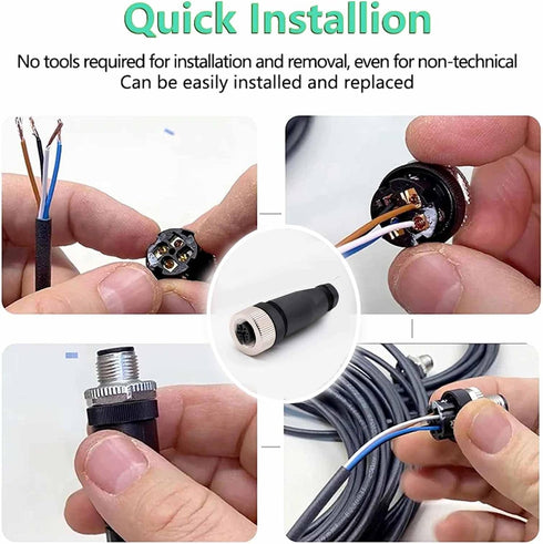2 Pcs M12 4 Pin A-Coding Plastic Shell Female Plug, Screw-Joint for Cable, IP67 Industrial Sensor Plug Adapter