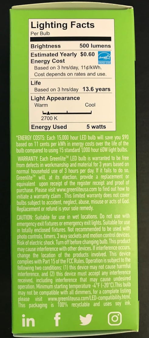 Greenlite B11 5W Bulb, 60W 500 2700K Dimmable, 120V, E12 (6 Pack) LED Torpedo Filament Chandelier Light Equivalent